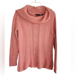 Jeanne Pierre Cable Knit Fisherman Sweater Medium Cowl Neck Blush Pink Cotton